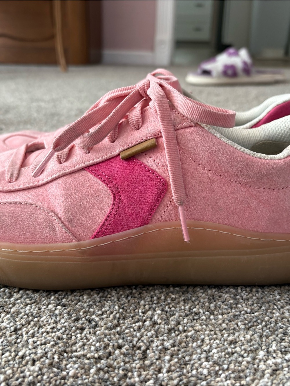 Dr. Scholl's Pink Suede Low-Top Sneakers with Hot Pink Accent